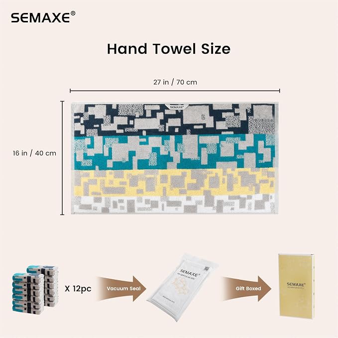 12-Pack Cotton Hand Towels for Bathroom, Hanging Loops, Geometric Pattern | - Image 2