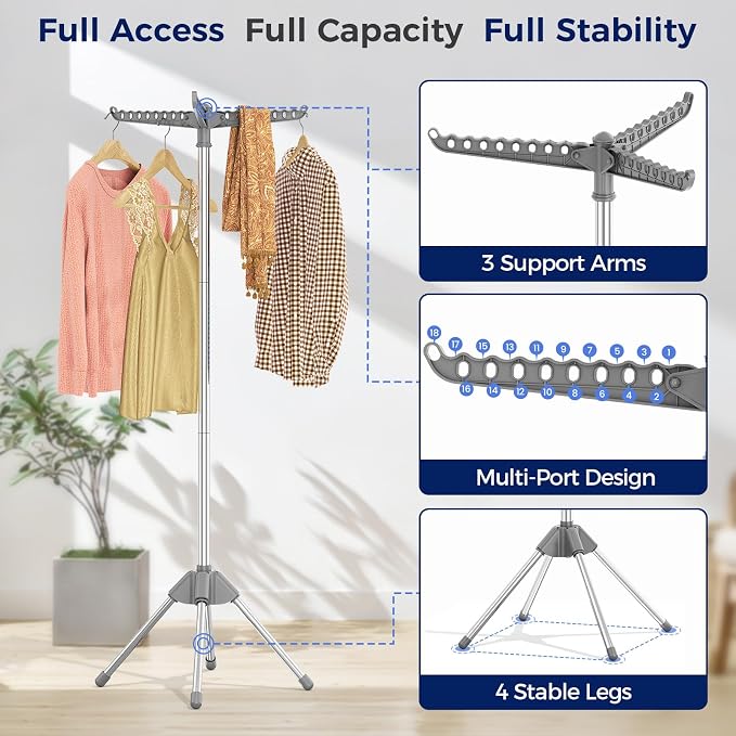 KINGBOARD Clothes Drying Rack, 3 Rotatable Arms | 360° Rotatable Arms, 27 - Image 8