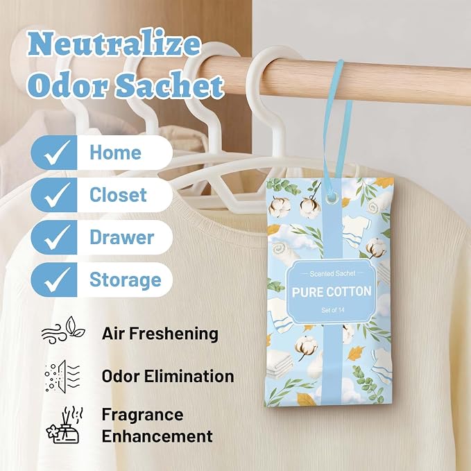 STRN Scented Sachets for Drawer and Closet, Pure Cotton Scent 14-Pack - Image 3
