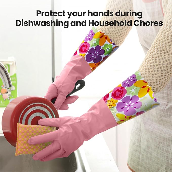KAQ 3 Pairs Dishwashing Cleaning Gloves, Reusable Long Rubber Gloves - Image 4