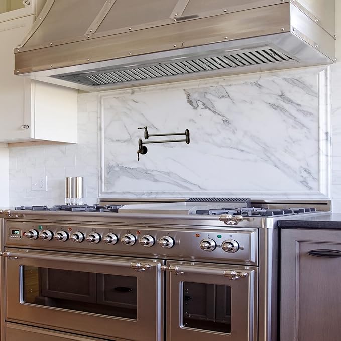 Akicon Range Hood Insert 54 Inch, 1200 CFM Built-in Kitchen Hood with 4 Speeds, Ultra-Quiet Stainless Steel Ducted Vent Hood Insert with Dimmable LED Lights and Dishwasher Safe Filters (Warm White)