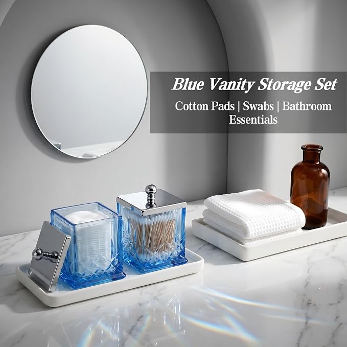 2 Pack 15Oz Blue Q-Tip Holder, Square Thick Glass - Image 5