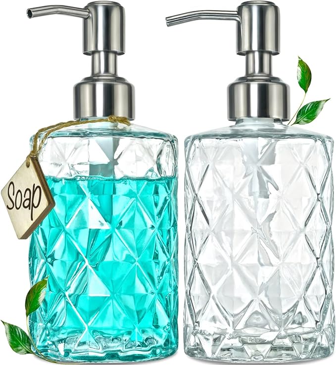 JASAI 2Pack Diamond Embossed Glass Soap Dispenser by JASAIHOME