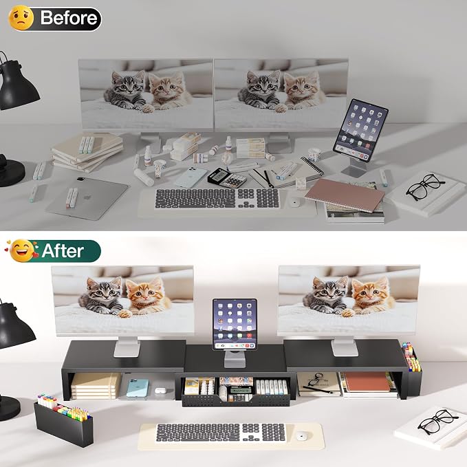 Desk Organizer and Accessories, Dual Computer Monitor Stand Riser - Image 6