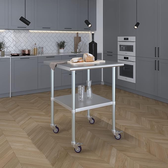 AmGood 30" Long x 30" Deep Stainless Steel Table with Casters