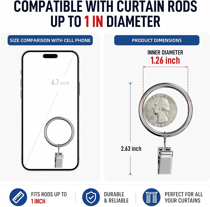Lansian 44 Pack Curtain Rings - Image 2