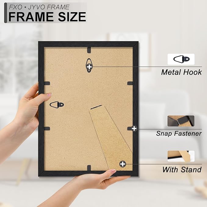 Engineered Wood 8x11 Picture Frame Set of 6, Black Frame for 8 x 11 Inch Picture Poster Photo, Light Weight 8 by 11 Frame with Wood-grain for Wall - 6 Pack/Black/8"x11"