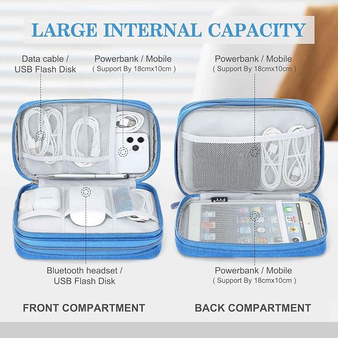 FYY Electronic Organizer, Travel Tech Pouch Bag, Cyan | Wrist Strap, Waterproof - Image 3
