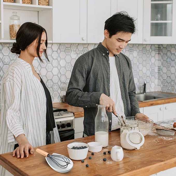 Spoon Holder for kitchen Counter, Porcelain Spoon Rest Set of 2 for Stove Top, Cooking Spatula Holder for Spoon, Ladle and Tong, Farmhouse Kitchen Coffee Bar Accessories and Decor, White