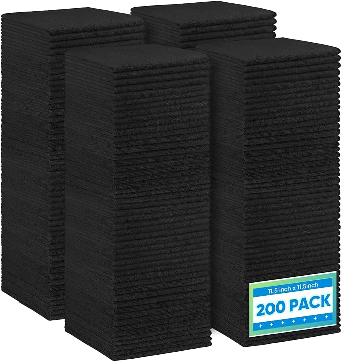HOMEXCEL Black Microfiber Cleaning Cloth 200 Pack, 11.5 x 11.5 inch Bulk Shop - Image 8