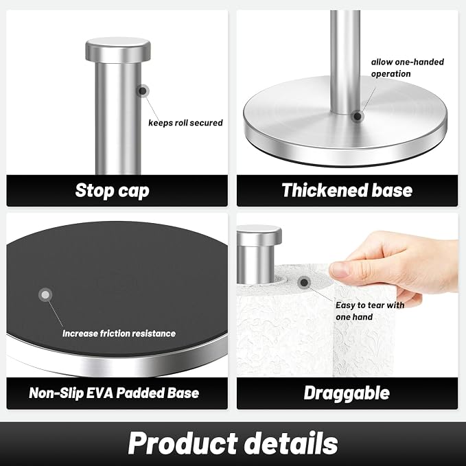 VEHHE Paper Towel Holder Countertop, EVA Weighted Non-Slip Base - Image 4