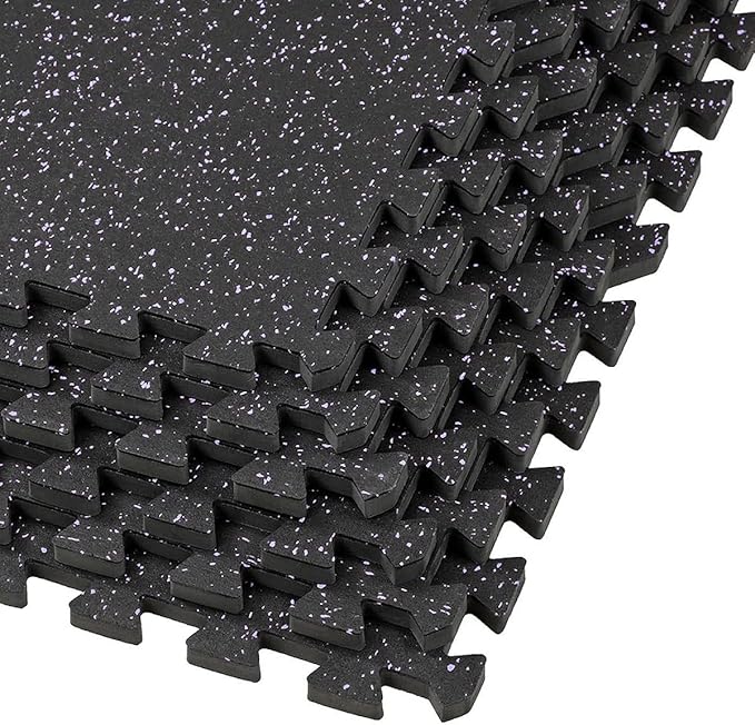 Xspec 1/2" Thick 48 sq ft (12 Tiles) Interlocking Rubber Top EVA Foam Exercise Mat | Home Gym Mats Workout Flooring Tiles for Gyms, Fitness Rooms | Durable Grip Protective Flooring, Black/Purple