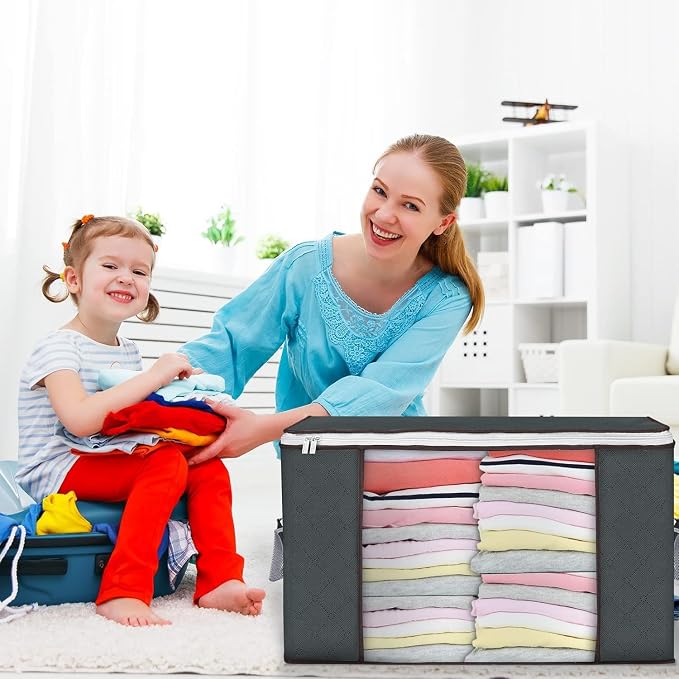 90L Large Storage Bags, 3 Pack Clothes Storage Bins Closet Organizers | - Image 7