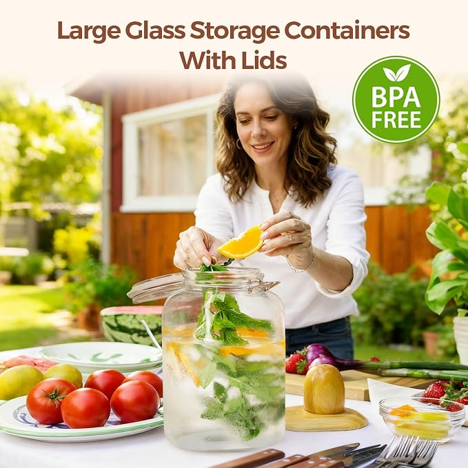 ComSaf Square Glass Jars with Airtight Lid 1.3 Gallon 2 Pack Large Canister | - Image 5