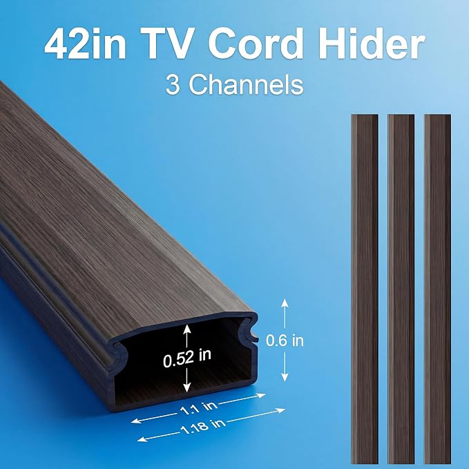 Yecaye TV Cord Hider, 42in Cord Cover Wall, W1.18in H0.6in, Darkwood | Large - Image 3
