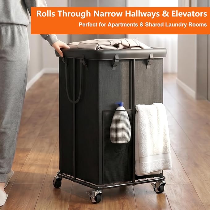 Laundry Hamper with Wheels, 150L Rolling Laundry Basket with Bag & Handles - Image 9