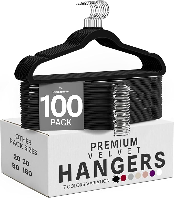 Utopia Home Velvet Hangers, 100 Pack | Luxury Non-Slip Slim Pant & Coat Hangers by UTOPIAHOME