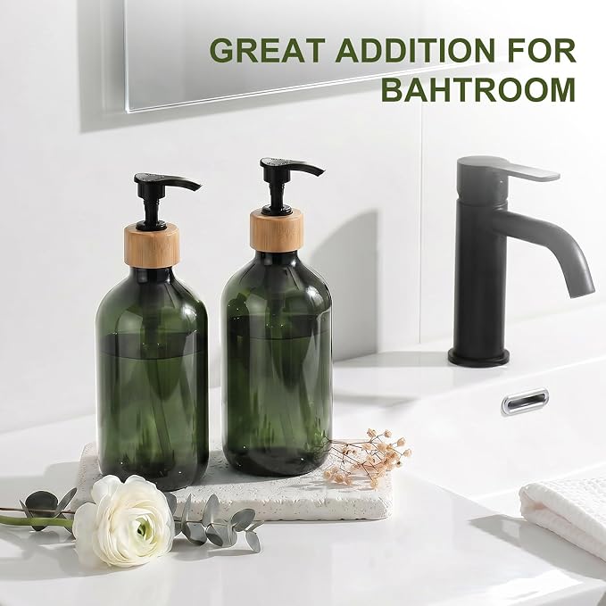 KASUNTING Green Soap Dispenser, Plastic Bathroom Soap and Lotion Dispenser Set - Image 6