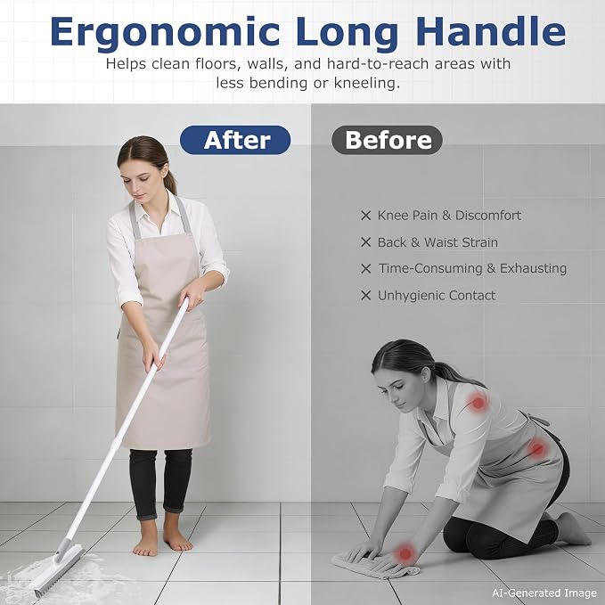 IVYROLL Grout Brush with Long Handle, Floor Cleaning Scrubber | with Stiff - Image 6
