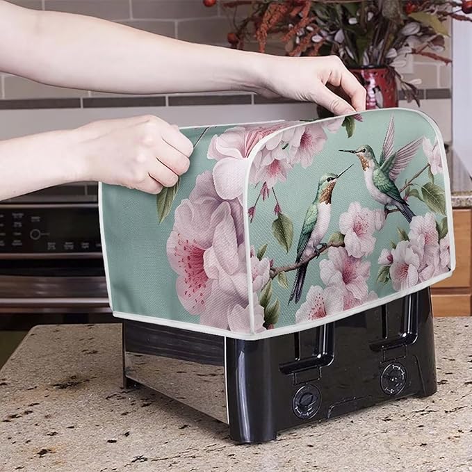 Hummingbird Peach Blossom Print 4 Slice Toaster Cover Dustproof Fingerprint Protectors for Kitchen Small Appliance Kitchen Home Decor