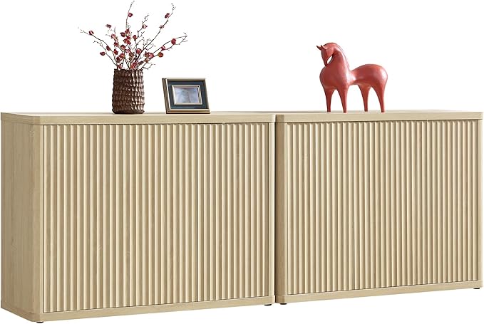 SICOTAS Buffet Cabinet with Storage Accent Sideboard with 6 Doors Modern 93.2" Credenza Fluted Buffet Table Media Console Cabinet Entryway Cabinets for Living Room Kitchen Dining Room Hallway