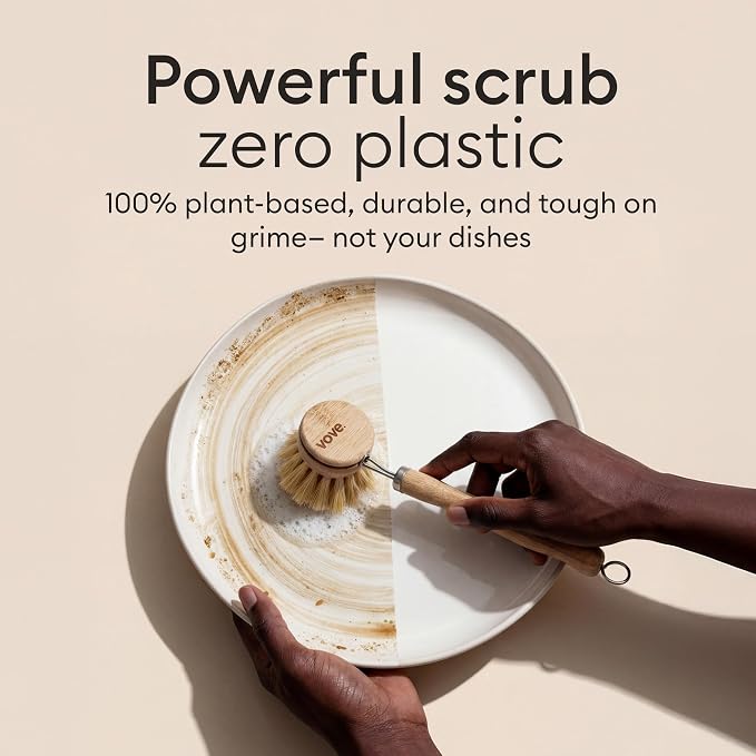 Plastic-Free Dish Brush Bundle, Bamboo Dish Brush and Scrub Brush - Image 2