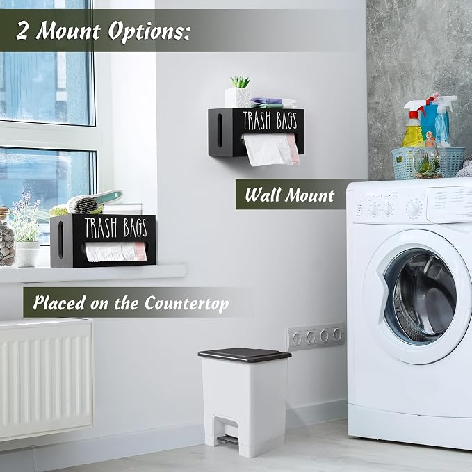 DRASTAR Trash Bag Dispenser, Trash Bag Holder Wall Mount, Wooden Trash Bag - Image 3