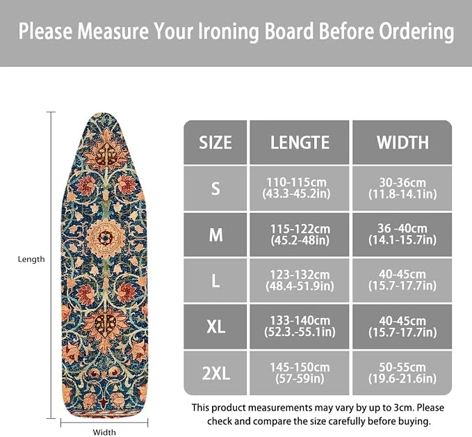 William Morris Pattern Polyester Ironing Board Cover Hook & Loop Elastic Edge - Image 6