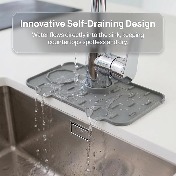 2PCS Silicone Faucet Splash Guard Mat, Sink Faucet Drip Catcher Tray - Image 6