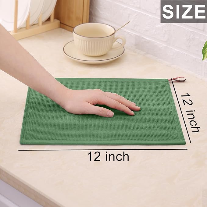 Homaxy 100% Cotton Waffle Weave Dish Cloths, 6 Pack, Grass Green - Image 4