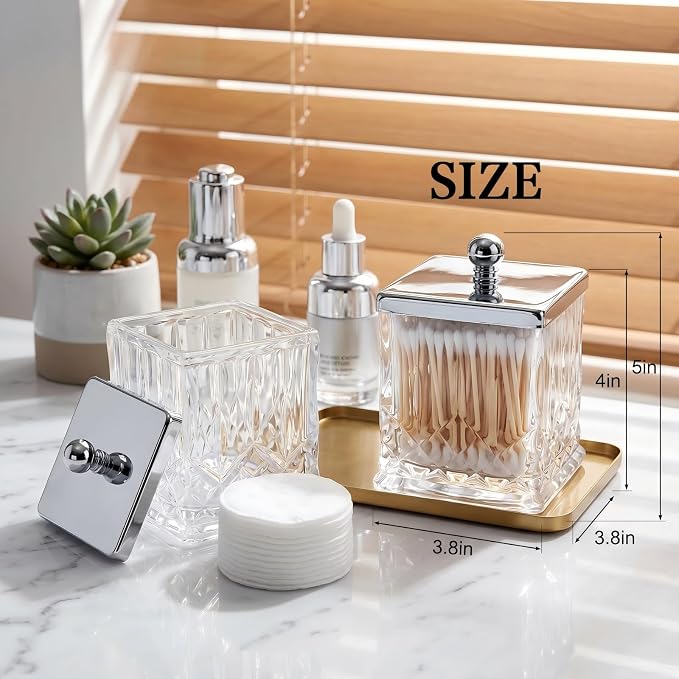 2 Pack 15Oz Clear Q-Tip Holder, Square Thick Glass - Image 2