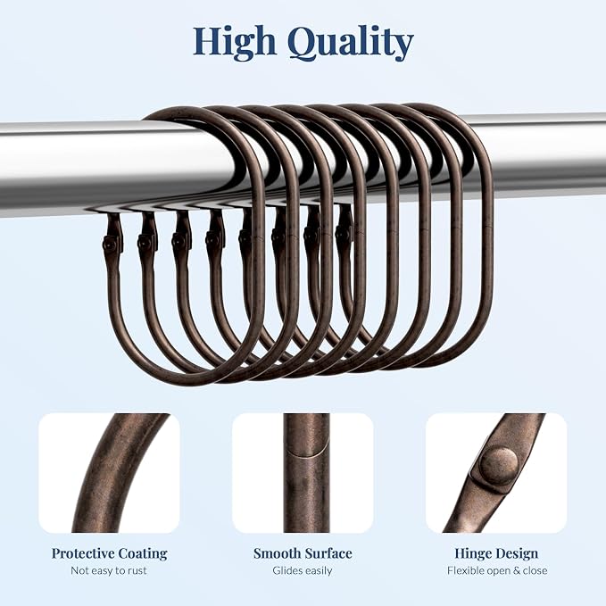Bathway Shower Curtain Rings, Shower Curtain Hooks Bronze Curtain Rings 12 Pcs - Image 2