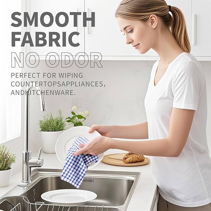 Oeleky Cotton Kitchen Towels 8 Pack, 15x26 Checkered Dish Towels - Image 2