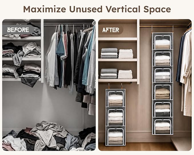 6-Tier Modular Hanging Closet Organizer Shelves, Front Opening, Oxford Fabric - Image 5