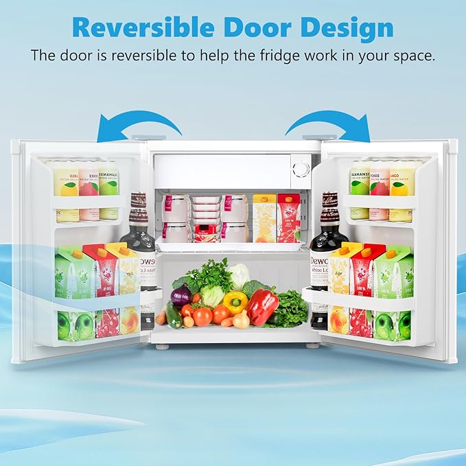 1.6 Cu.ft Mini Fridge with Freezer, Compact Single Reversible Door Refrigerator, Adjustable Thermostat, Ultra Quiet, Energy Efficient for Office, Dorm, Bedroom, Apartment -White