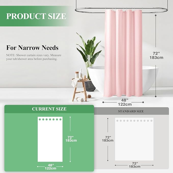 Dynamene Stall Waffle Shower Curtain 256 GSM Heavy Fabric 48x72 Pink - Image 2