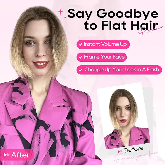 REECHO Clip in Hair Volumizer, Short Thick Clip in Hairpieces Adding Extra Hair Volume Extensions for Women with Thin Fine (Grey, 8 Inch(Pack of 2))