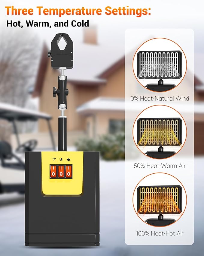 Electric Golf Cart Heater, 400W Safe & Quiet Fast Heating Carbon Fiber Battery Operated Heater with Fixing Clip, 360° Rotation, Fit for Club Cars/Yamaha/EZGOs 48V/60V/72V Golf Carts