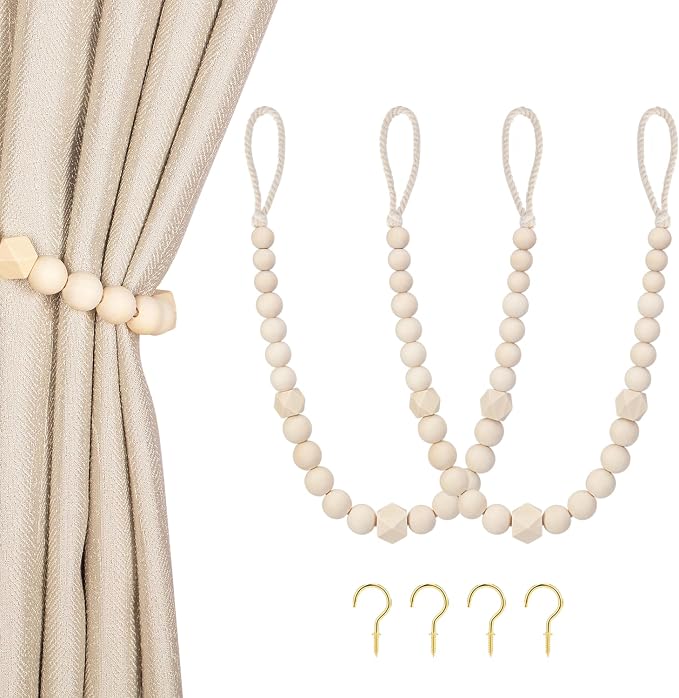 KLOGTSIND Wood Bead Curtain Tiebacks, 2 Pack Curtain Tie Backs by KLOGTSINDDirect