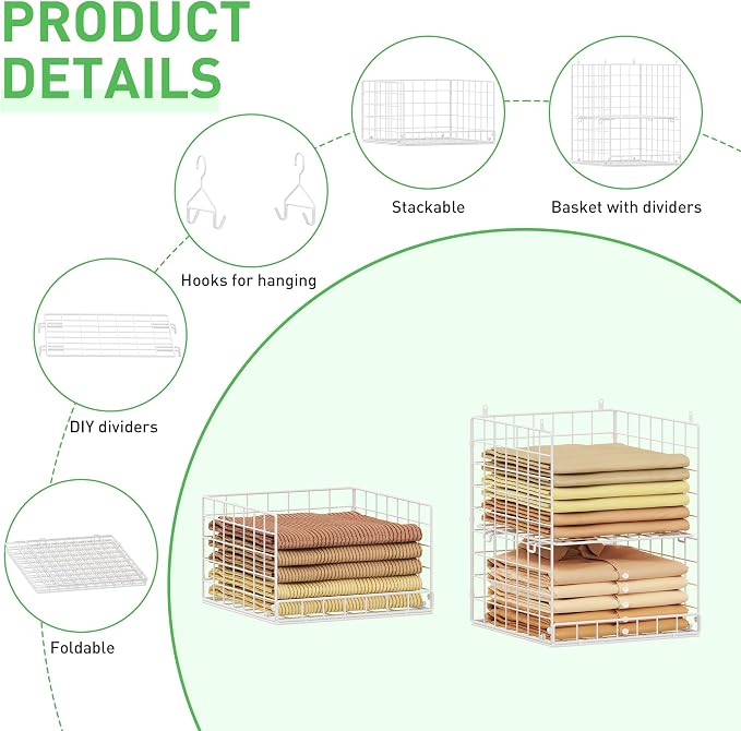 6 Tier Hanging Closet Organizers and Storage, 4 Hooks 2 Adjustable Dividers | - Image 4