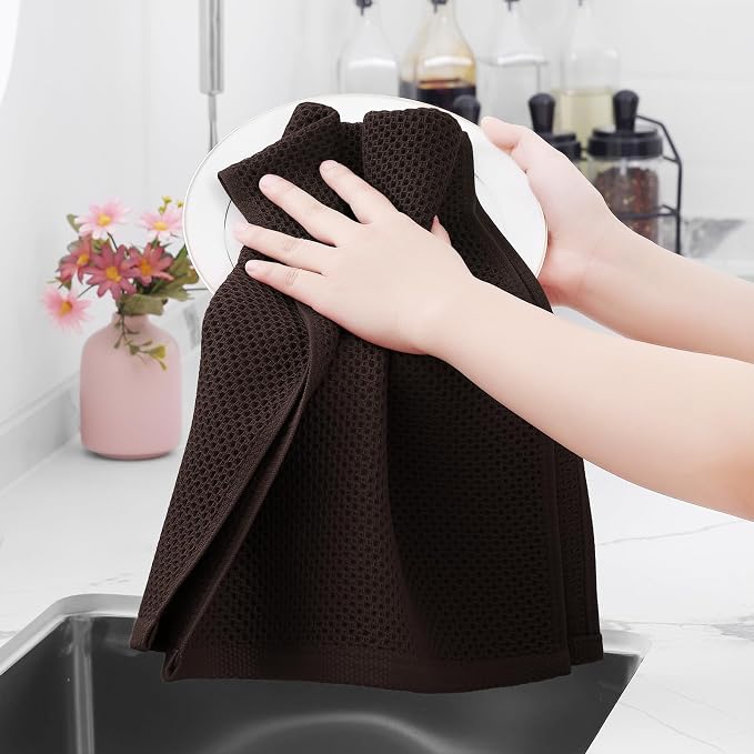 Homaxy 100% Cotton Waffle Weave Kitchen Dish Towels 12-Pack, Dark Brown | 13 x - Image 4