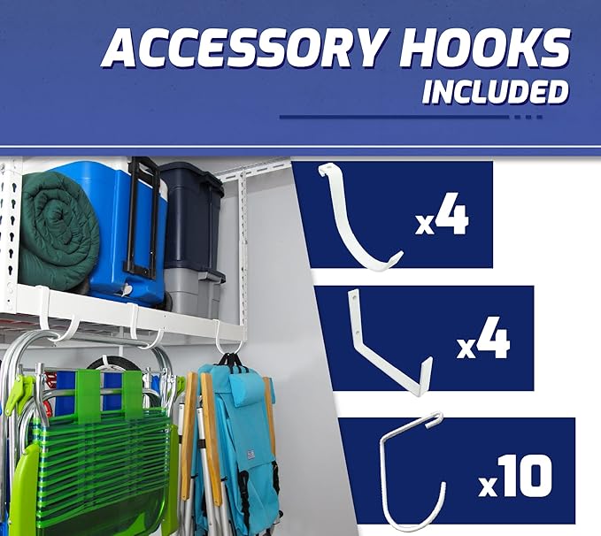 SafeRacks Overhead Garage Storage Rack, Heavy Duty Racks for Garage w/ 600 lb Capacity, Easy Garage Storage Adjustable Storage Rack Ceiling Mount Storage for Garage 4x8 White, 24"-45" (2 Pack)