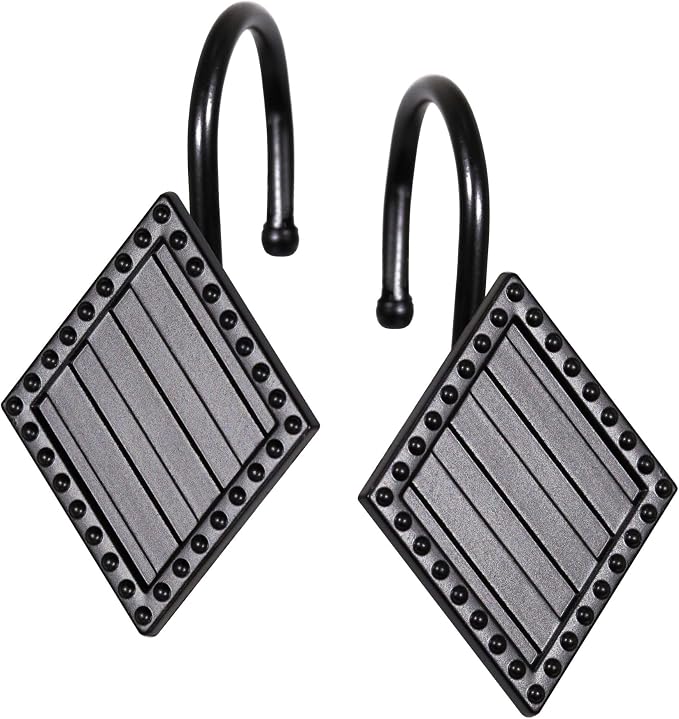 Matte Black Shower Curtain Hooks: 12PCS Geometric Bathroom Curtain Rings | - Image 2