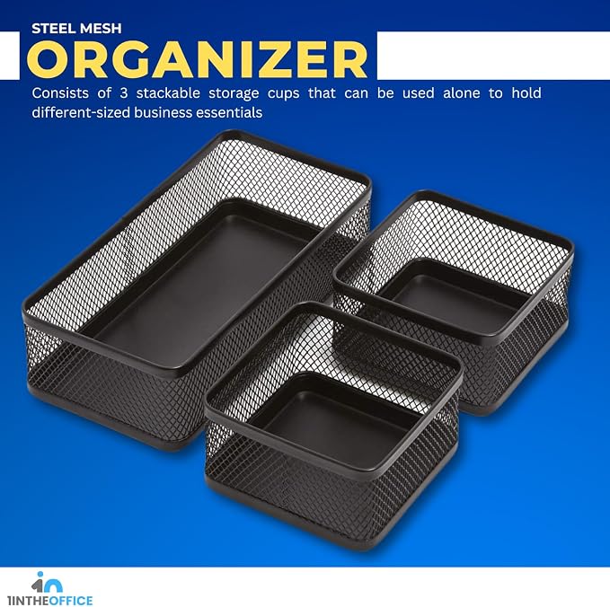 1InTheOffice Mesh Collection Desk Drawer Organizer Tray 3 Compartment - Image 5