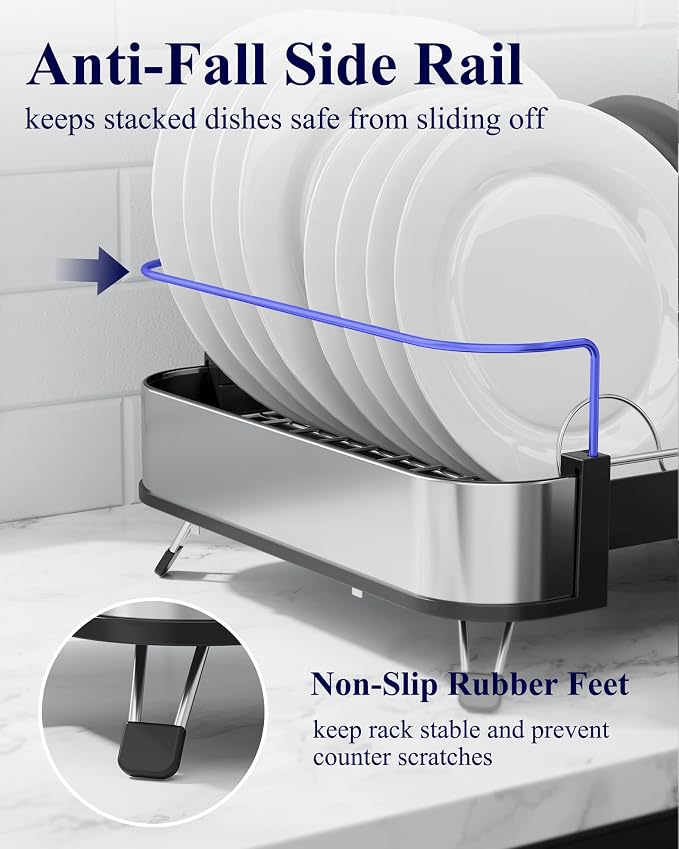 Kitsure Expandable Metal Dish Drying Rack, 16.1-26.6" L x 12.6" W, Auto-Drain - Image 5