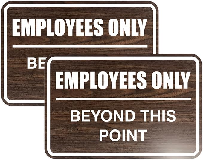 All Quality Classic Framed Employees Only Beyond This Point Wall or Door Sign | Easy to Install Business Signage - Small (Walnut) 2 Pack