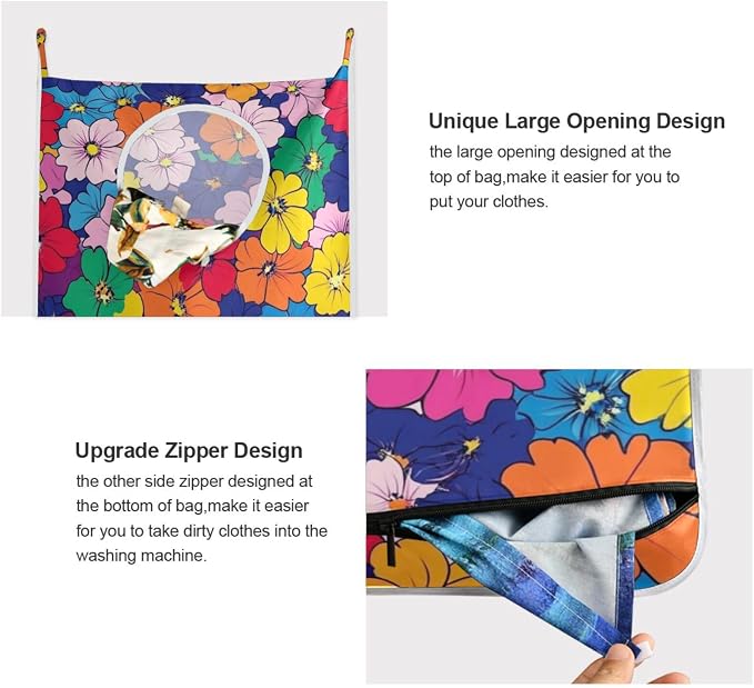 Hanging Laundry Hamper with Stainless Steel Hooks, Oxford Fabric Printing Door - Image 4