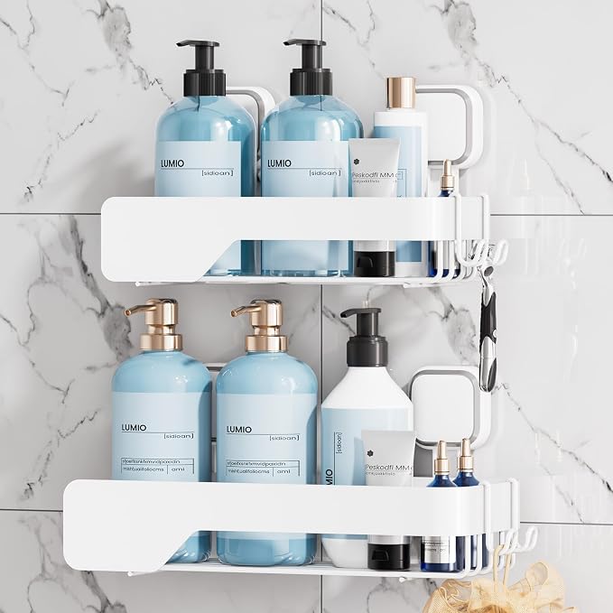 TAILI Shower Caddy Suction Cup Rustproof Metal Shower Shelves White 2pack by TAILI