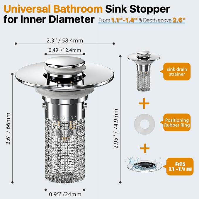2PCS Bathroom Sink Stopper Hair Catcher, Pop Up Sink Drain Stopper - Image 2