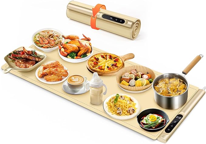 Graphene Food Warming Mat, Extra Large (XXL 36”x 16") Electric Warming Tray with 6 Temp Settings, Portable Food Warmers for Buffets Party Countertop, Practical Gifts for Mom Wife, Beige